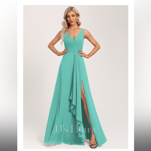Tiffany Blue Chiffon Maxi Dress - Picture 1 of 7